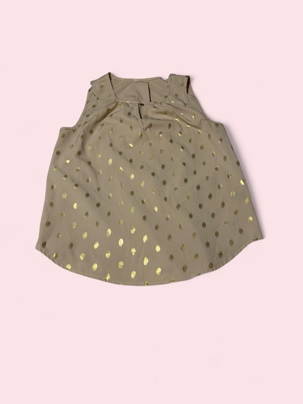 SHEIN Taupe Sleeveless Blouse with Gold Foil Dots